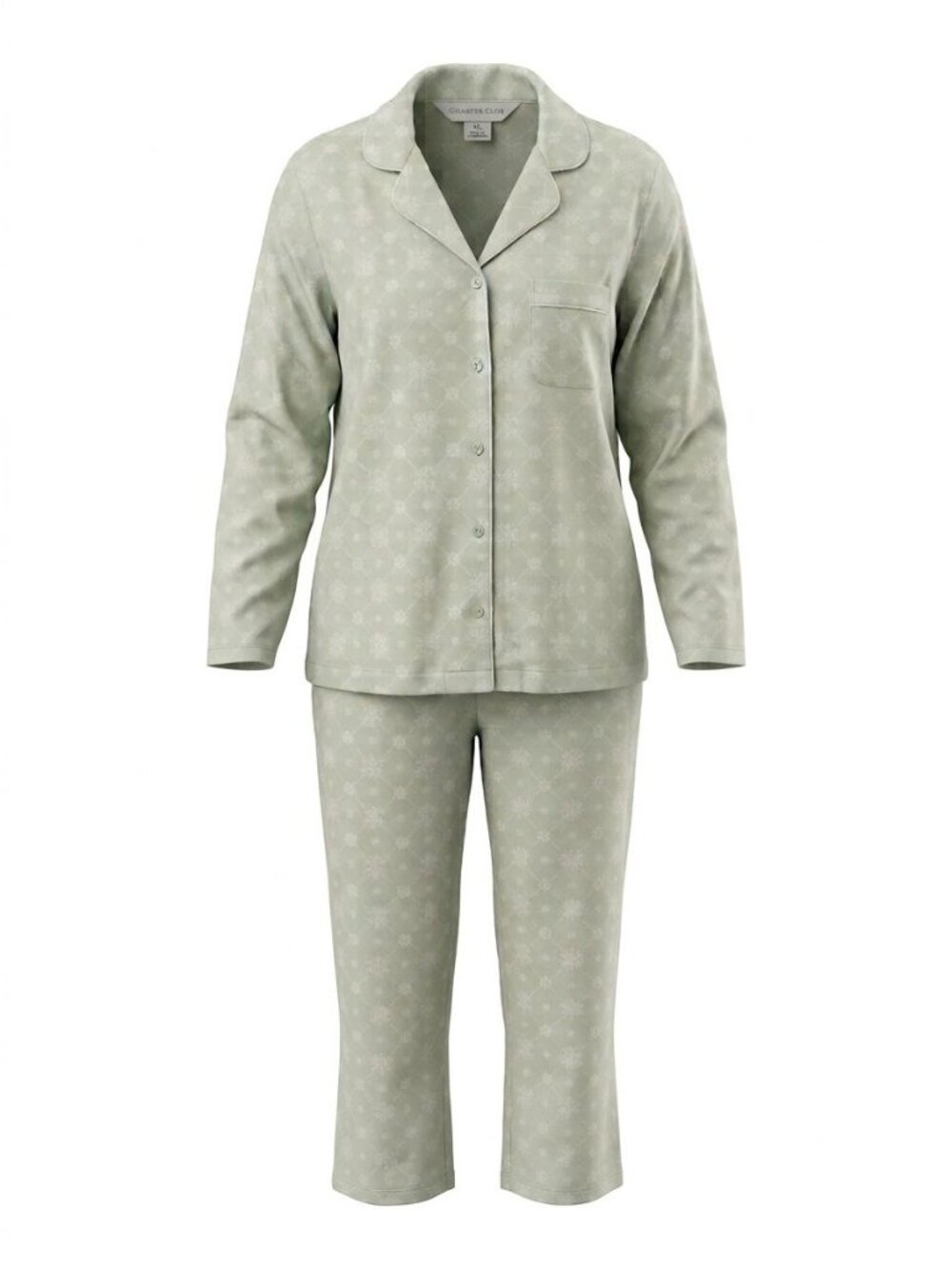 NWT Charter Club 2PC Flannel Pajama Set Sz XL Snowflake Diamond Gray Button Up